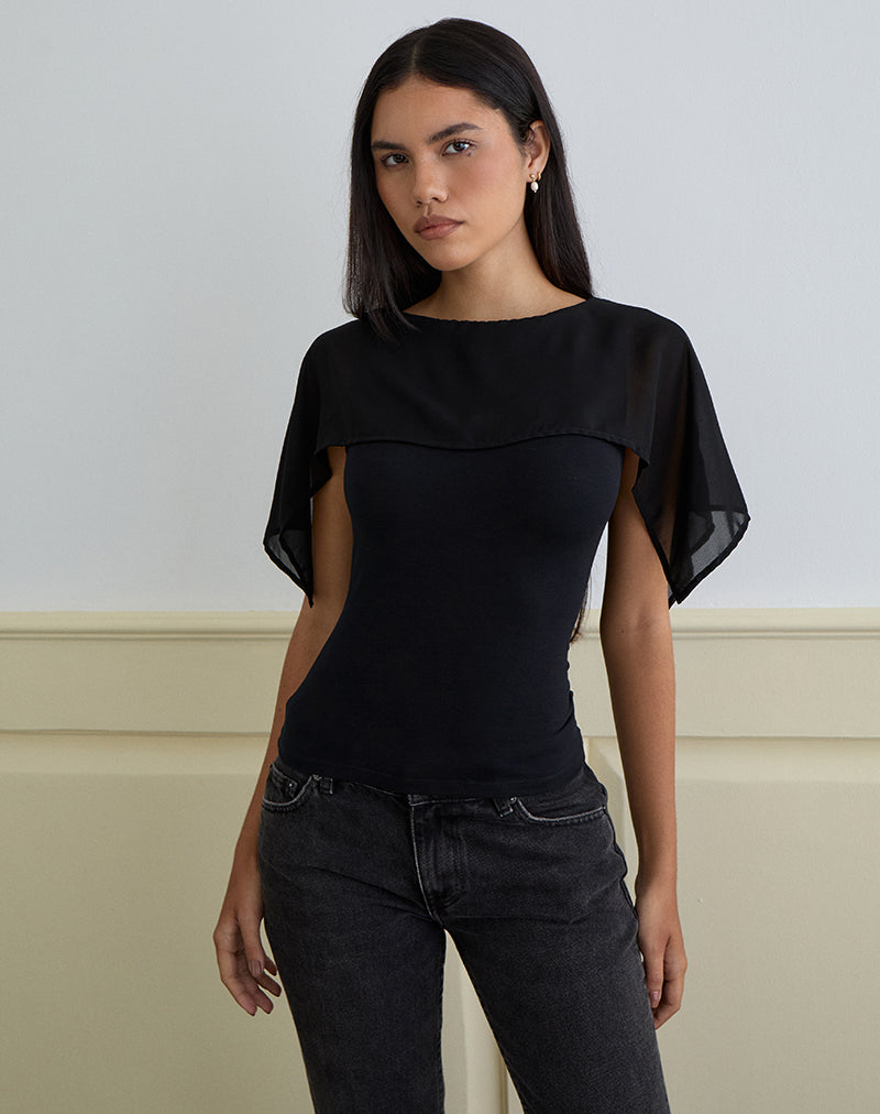 Cirata Top aus Rayon Jersey Chiffon Schwarz