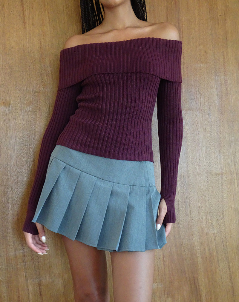 Image of Circe Gestrickter Bardot-Pullover in Burgunderrot