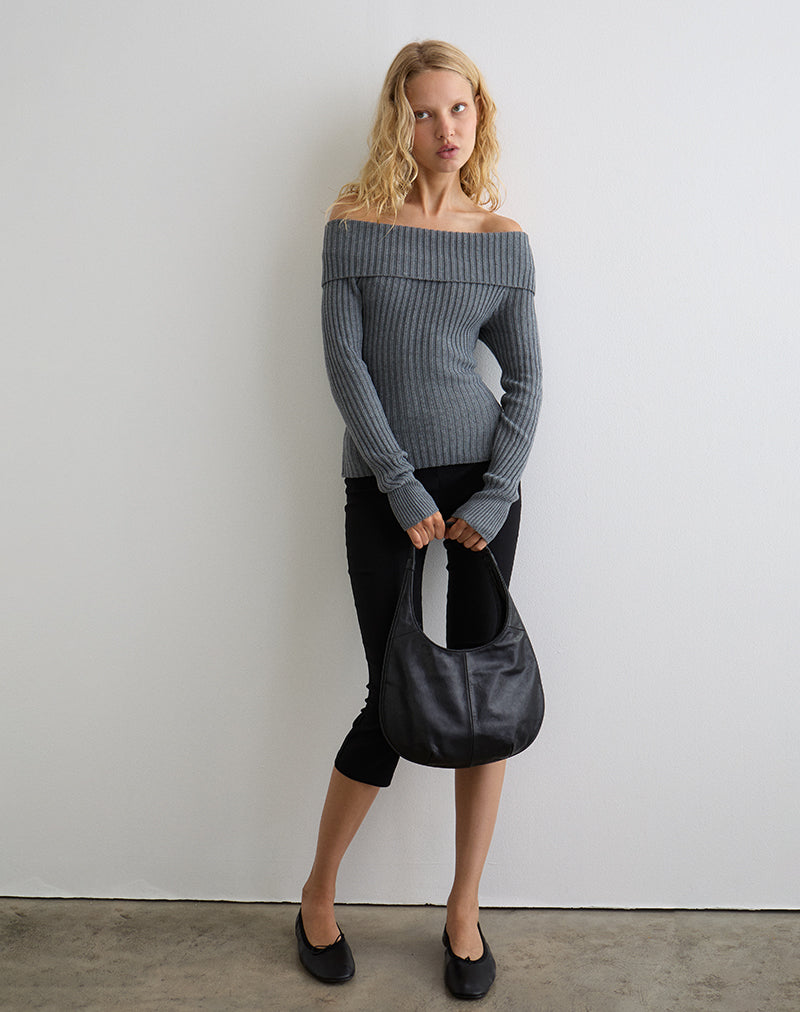 Bild von Circe Gestrickter Bardot-Pullover in Grau