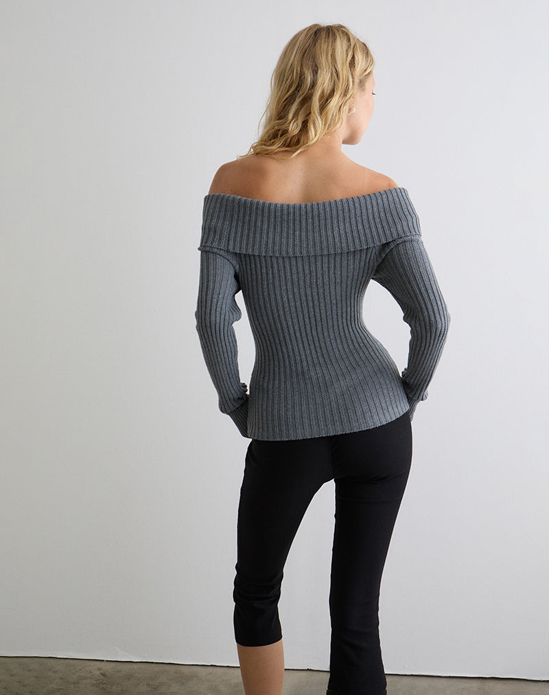 Bild von Circe Gestrickter Bardot-Pullover in Grau