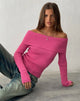 Image of Circe Off-Shoulder Langarm-Strick-Top in Hot Pink