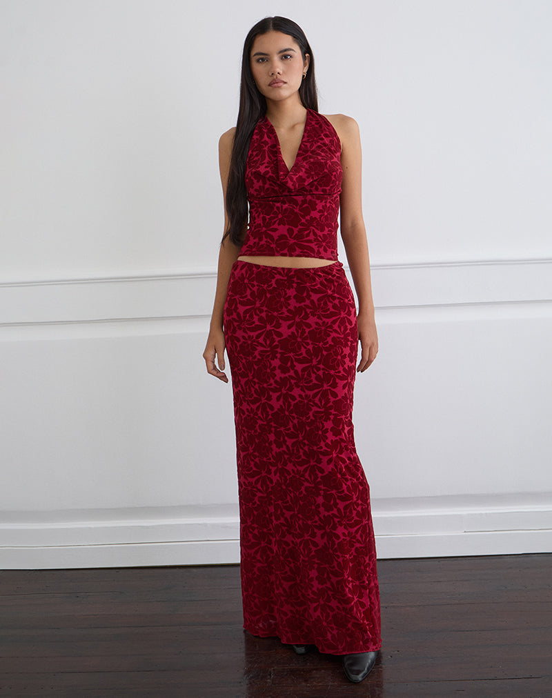 Bild von Clandy Cowl Top aus beflocktem Mesh Flower Cherry