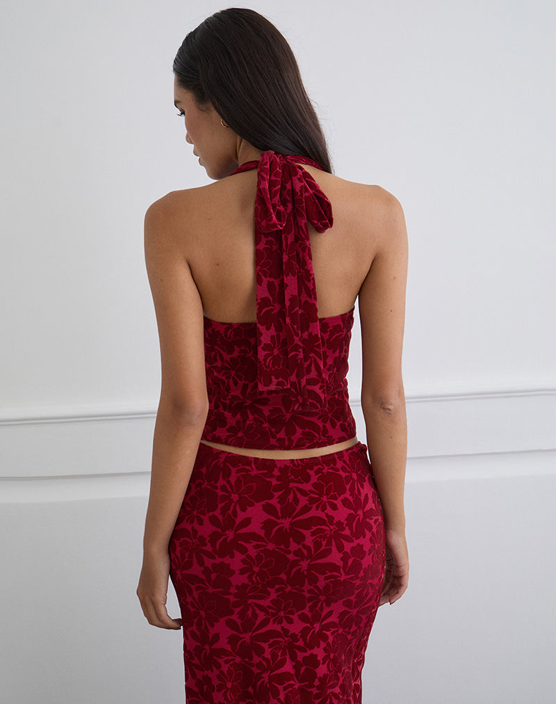 Bild von Clandy Cowl Top aus beflocktem Mesh Flower Cherry