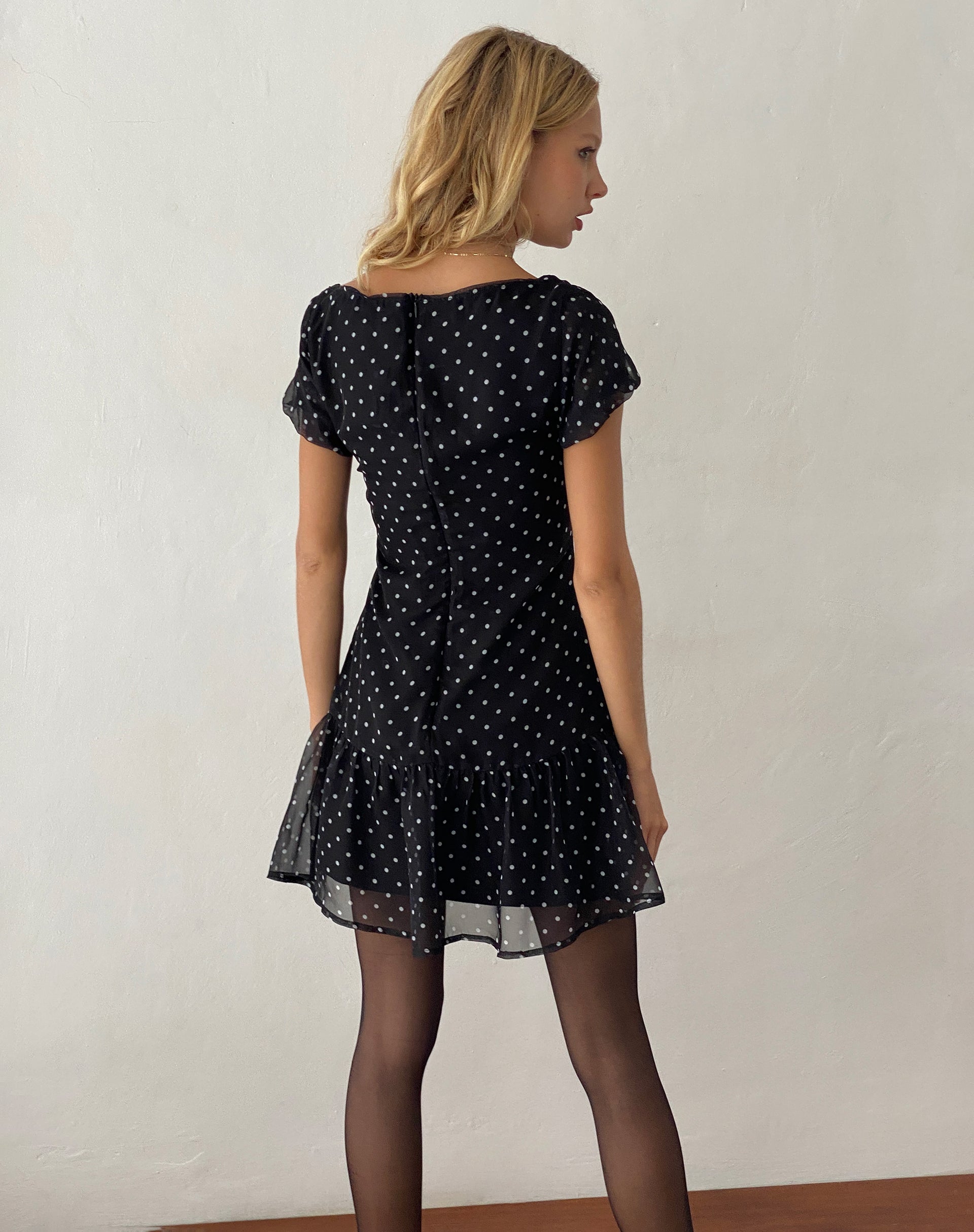 Image of Clara Minikleid aus schwarzem Polka-Chiffon