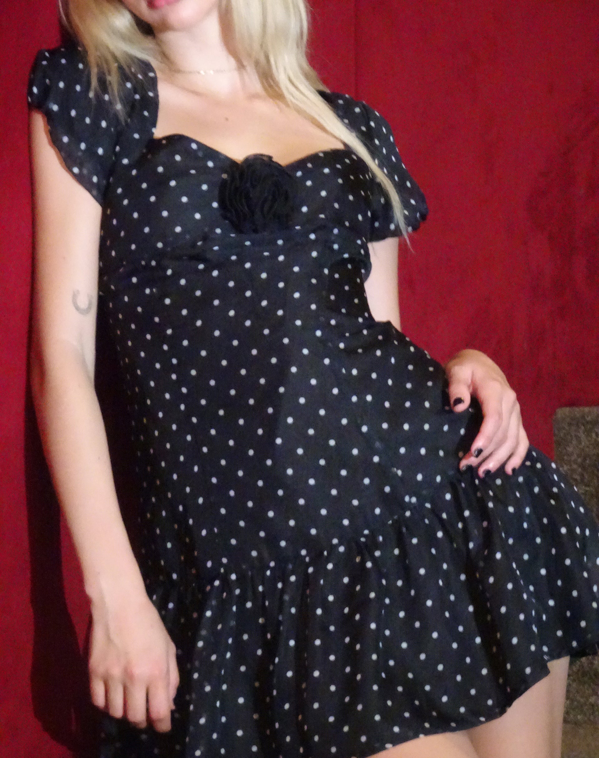 Image of Clara Minikleid aus schwarzem Polka-Chiffon
