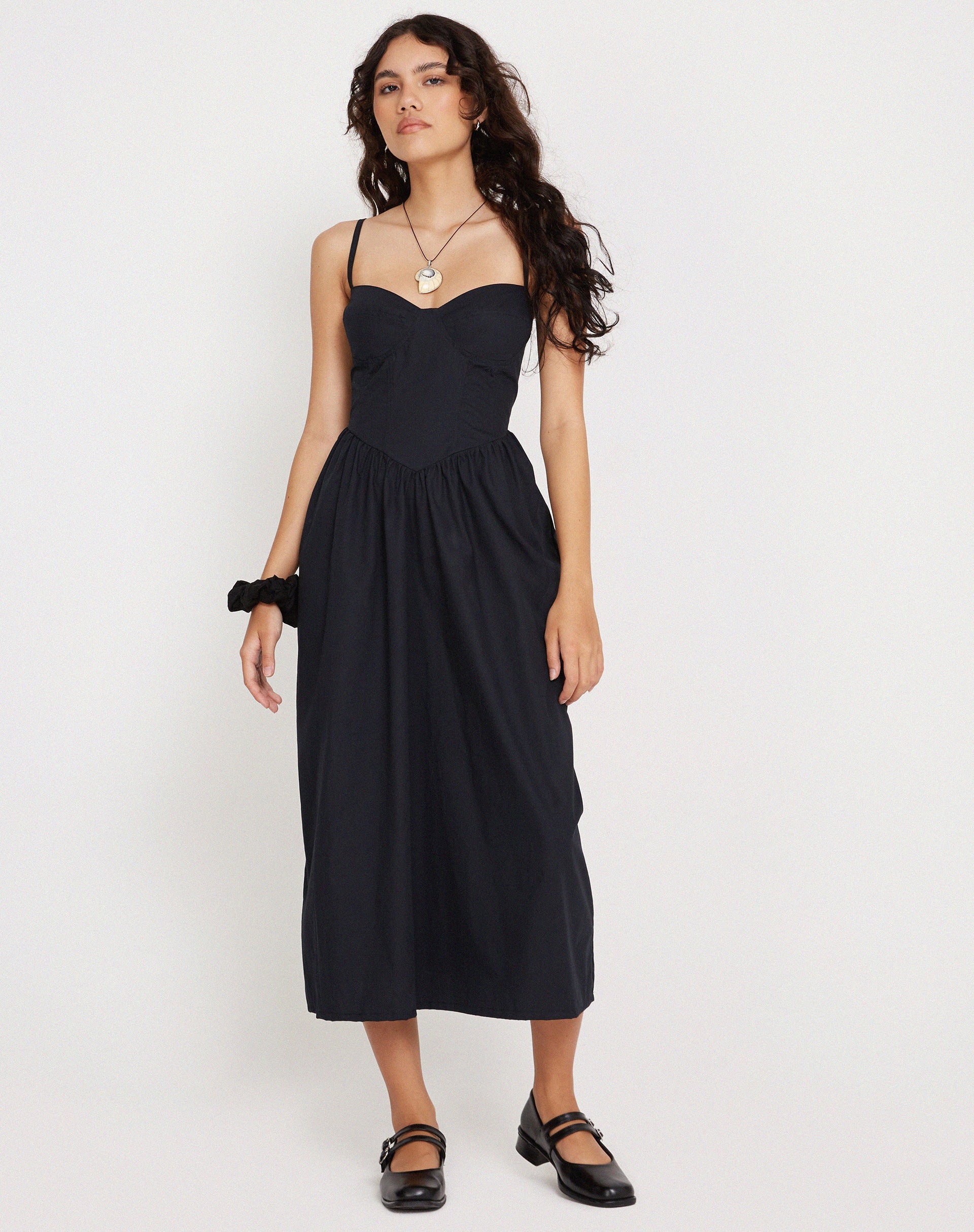 Image of Clementine Midikleid mit Korsett aus schwarzer Popeline