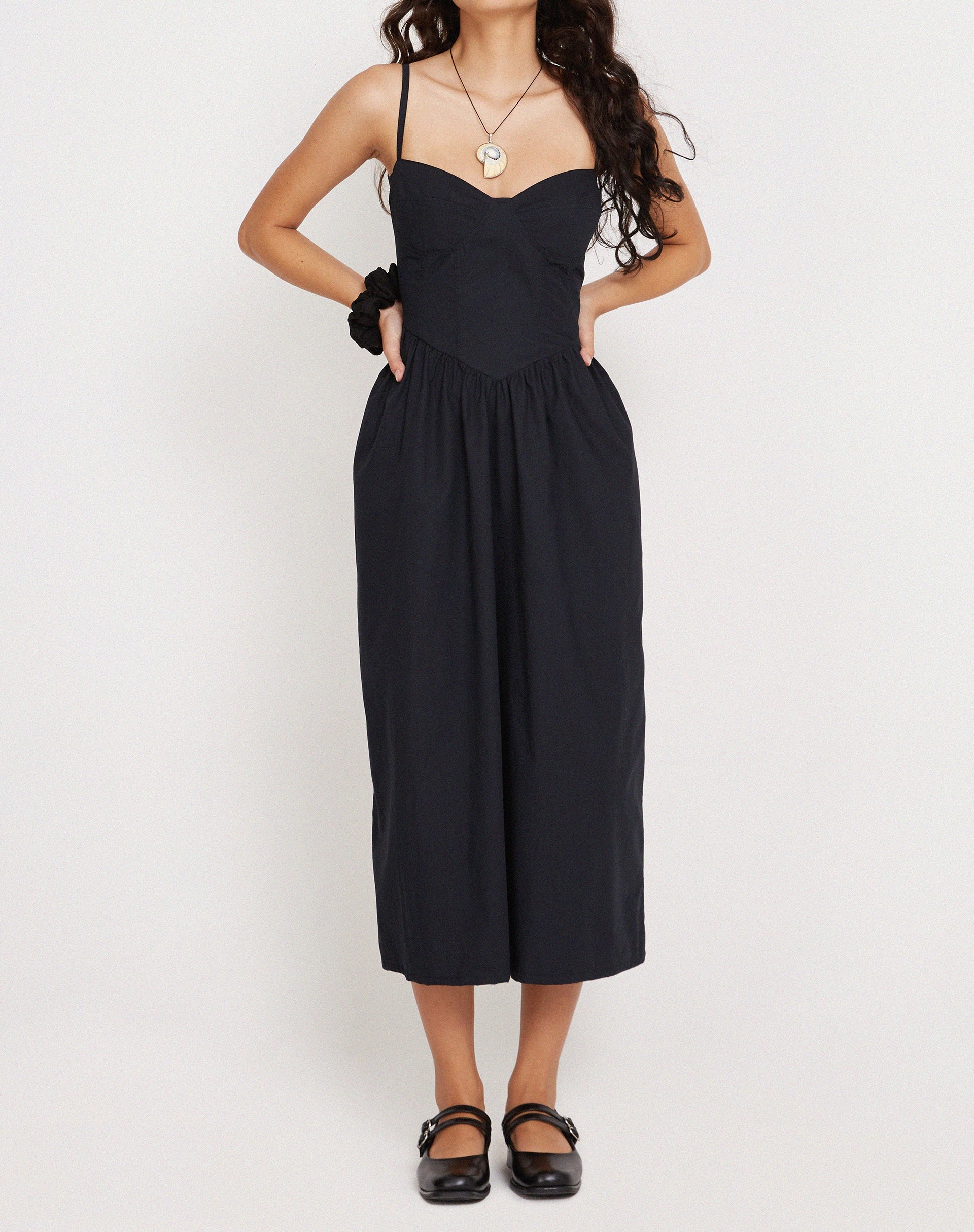 Image of Clementine Midikleid mit Korsett aus schwarzer Popeline