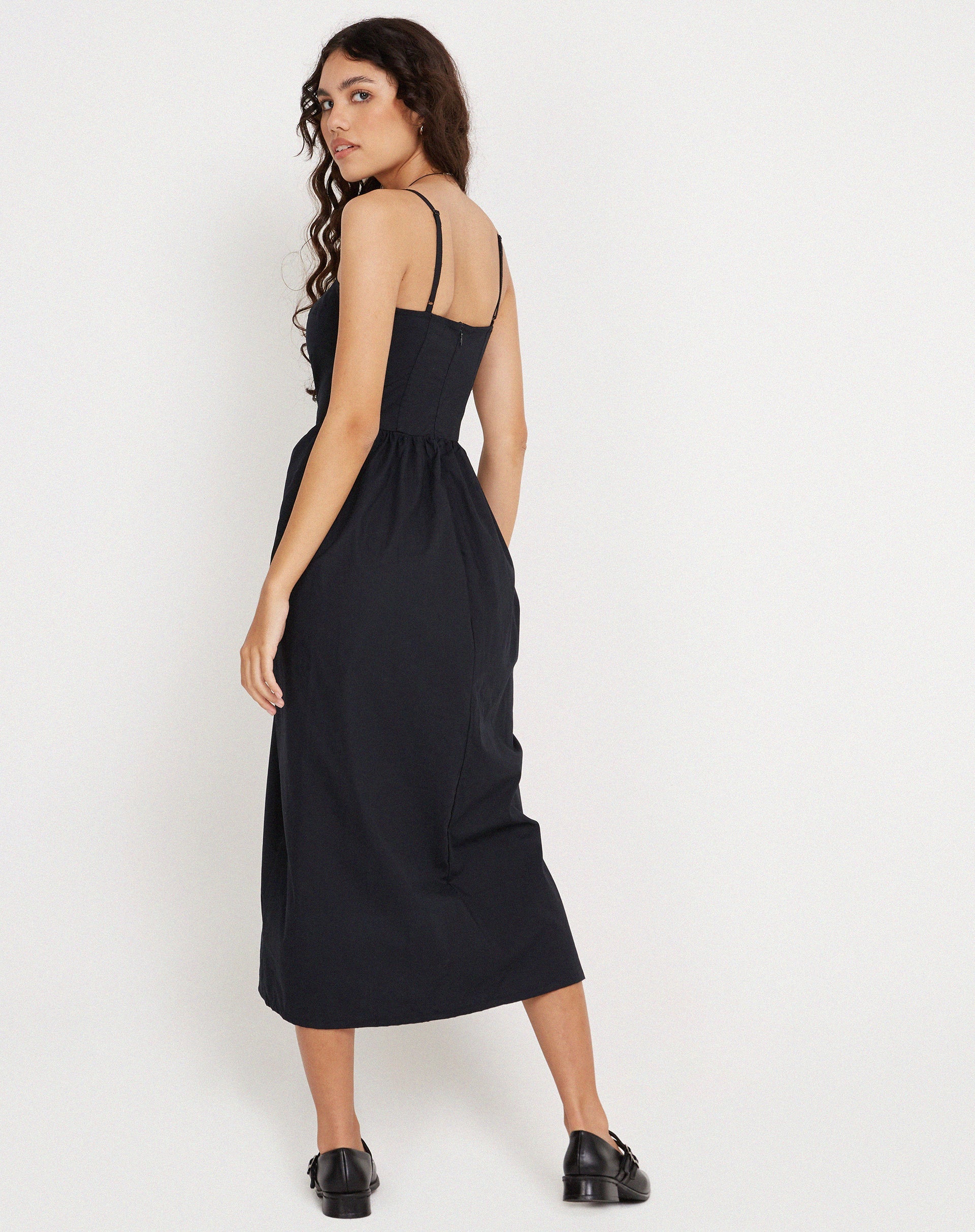 Image of Clementine Midikleid mit Korsett aus schwarzer Popeline