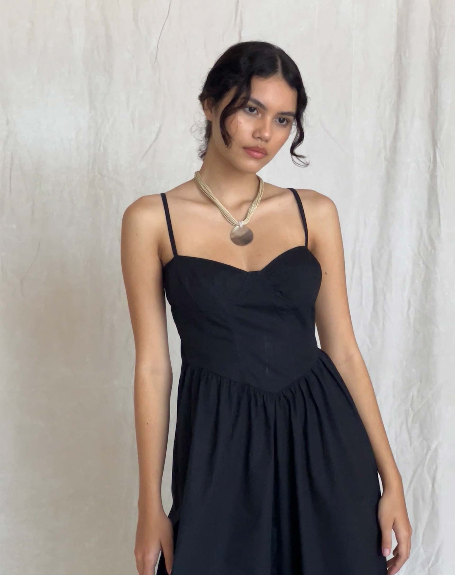 Image of Clementine Midikleid mit Korsett aus schwarzer Popeline