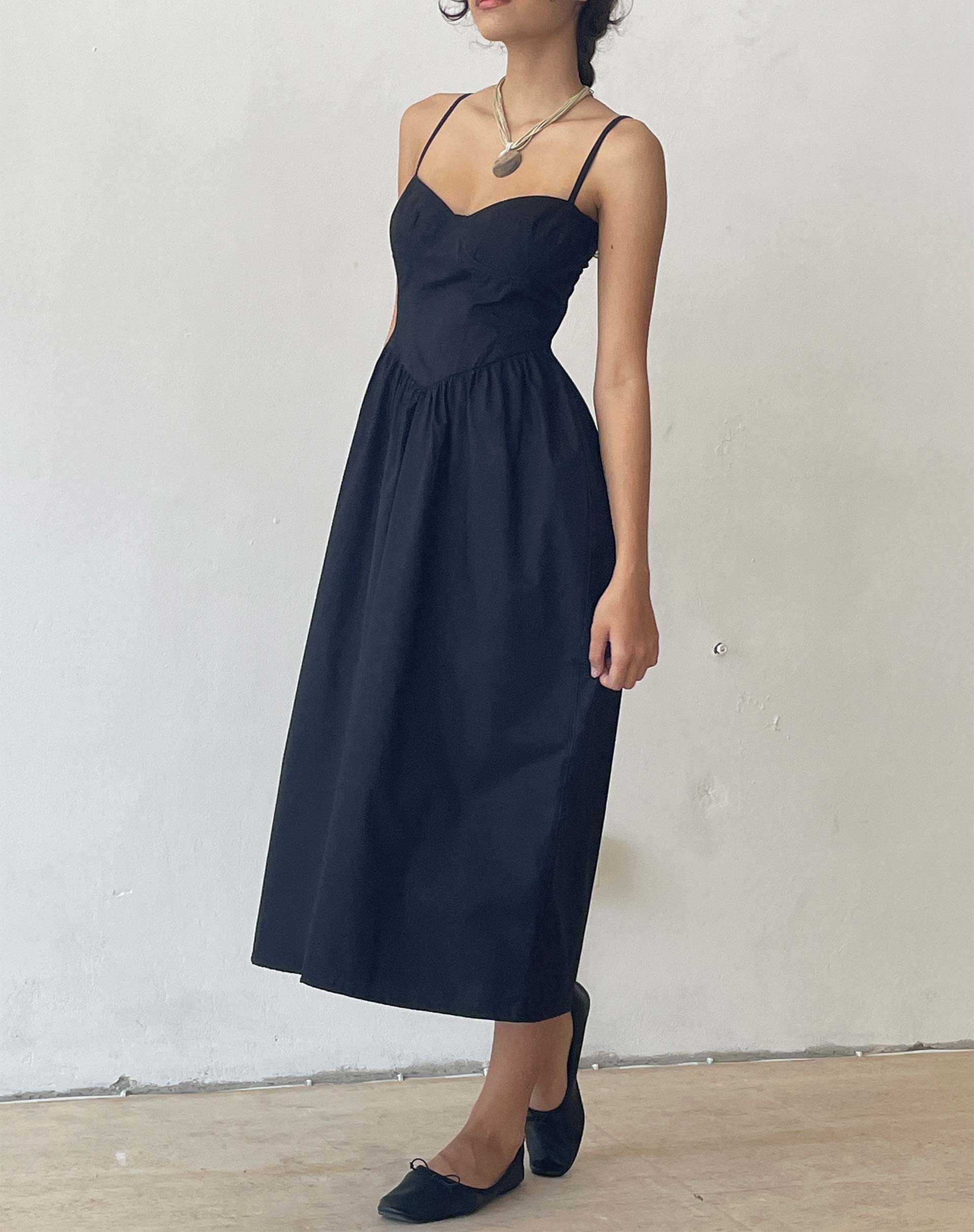 Image of Clementine Midikleid mit Korsett aus schwarzer Popeline