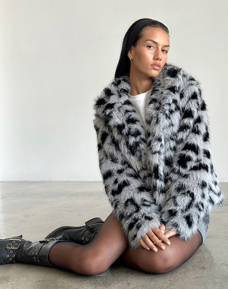 Image of Joji Gekürzte Kunstfelljacke in Grau Leopard