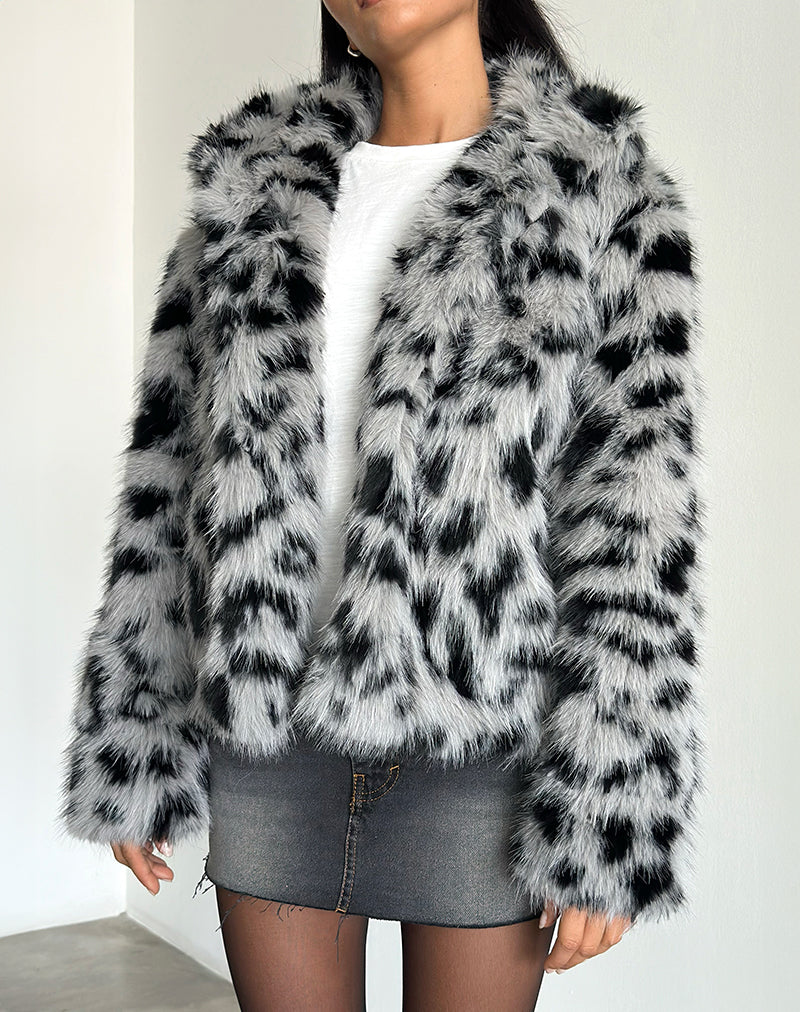 Image of Joji Gekürzte Kunstfelljacke in Grau Leopard
