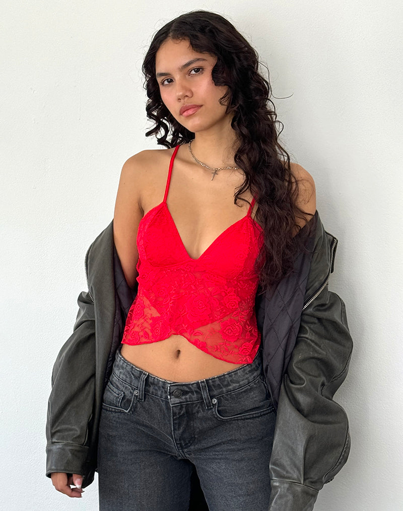 Cojira Spitze Schmetterling Top in Big Rose Rot
