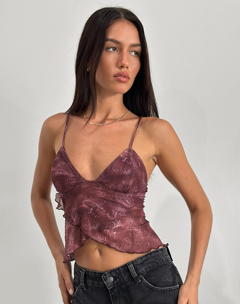 Cojira Top aus Mesh mit Paisley-Pflaume
