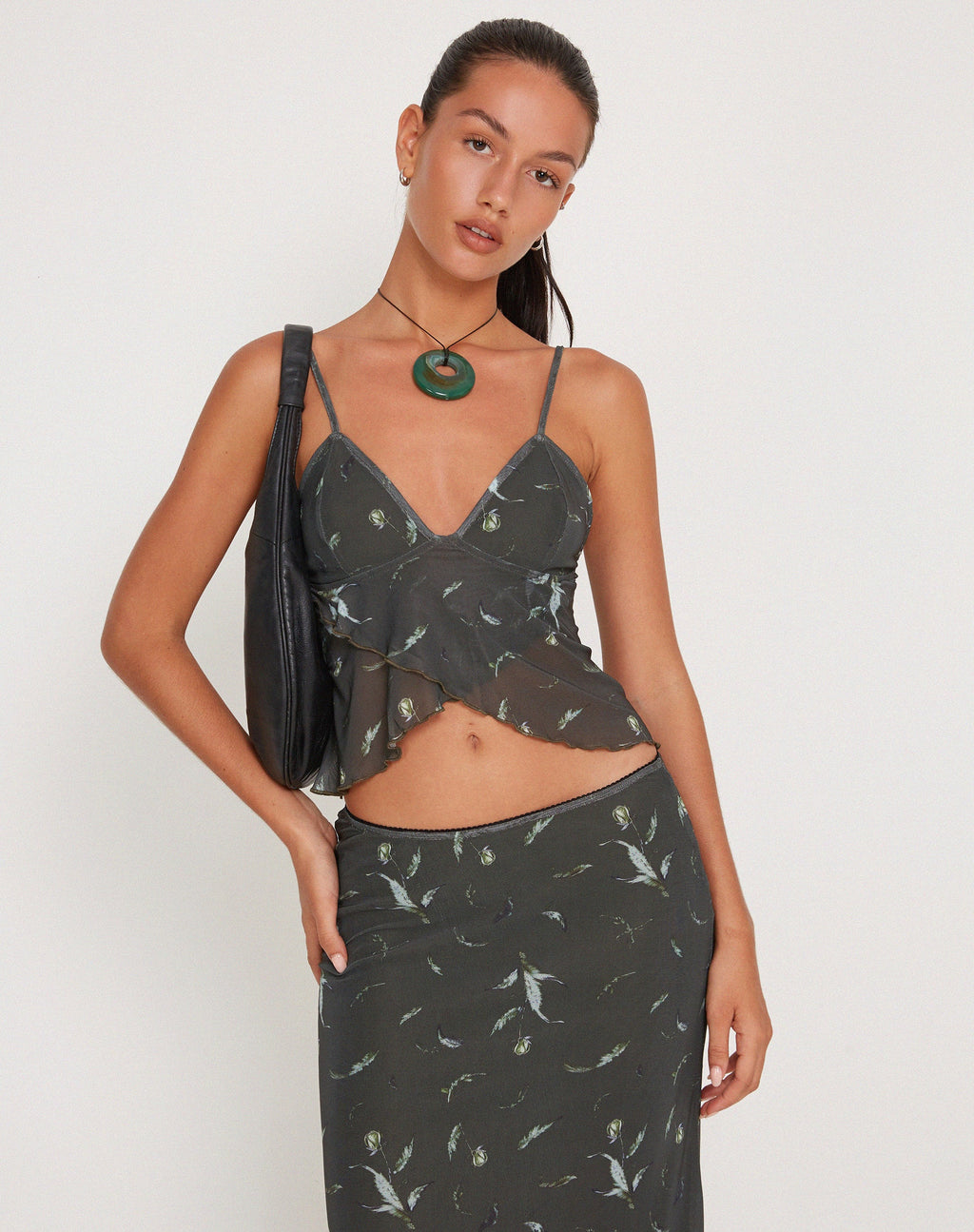 Cojira Mesh Butterfly Top in floraler Khaki Silhouette