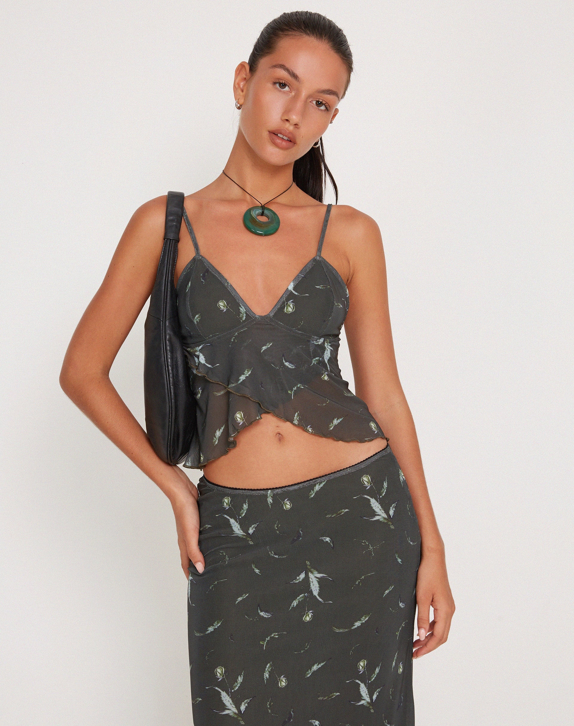 Bild von Cojira Mesh Butterfly Top in floraler Khaki Silhouette