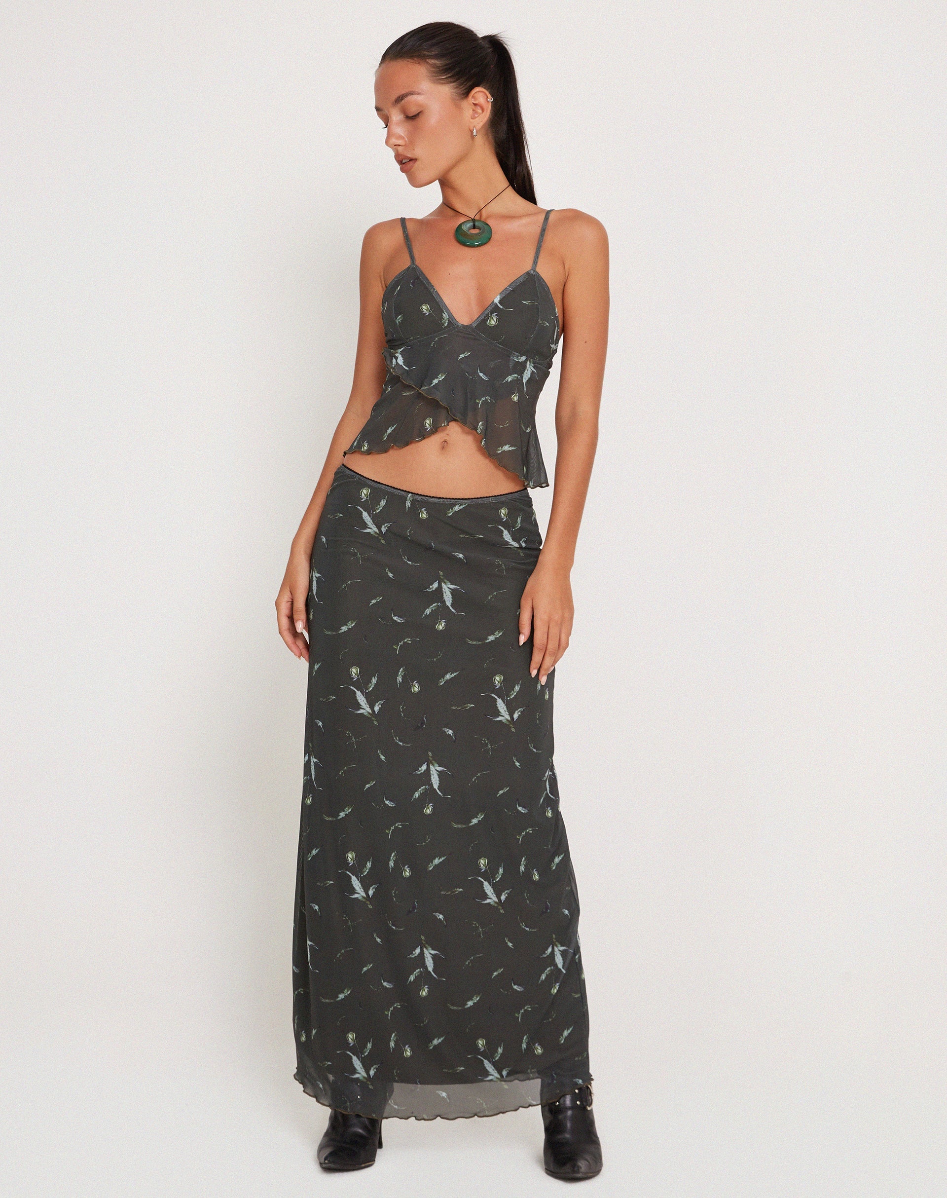Bild von Cojira Mesh Butterfly Top in floraler Khaki Silhouette