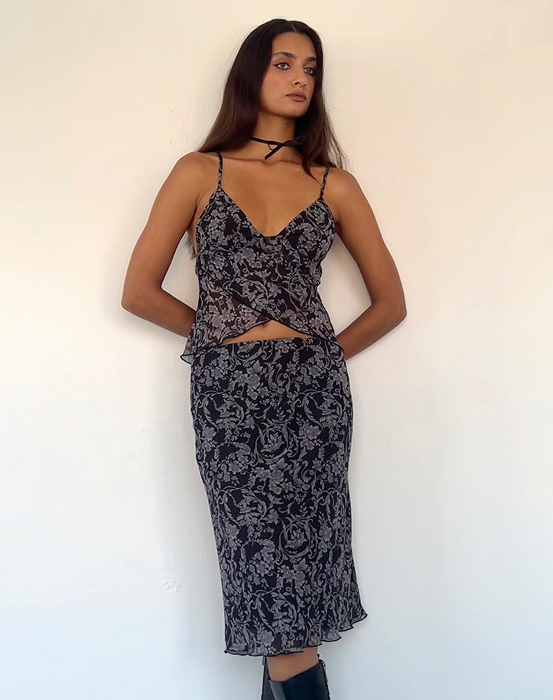 Bild von Cojira Mesh Butterfly Top in Schwarz Barock Print