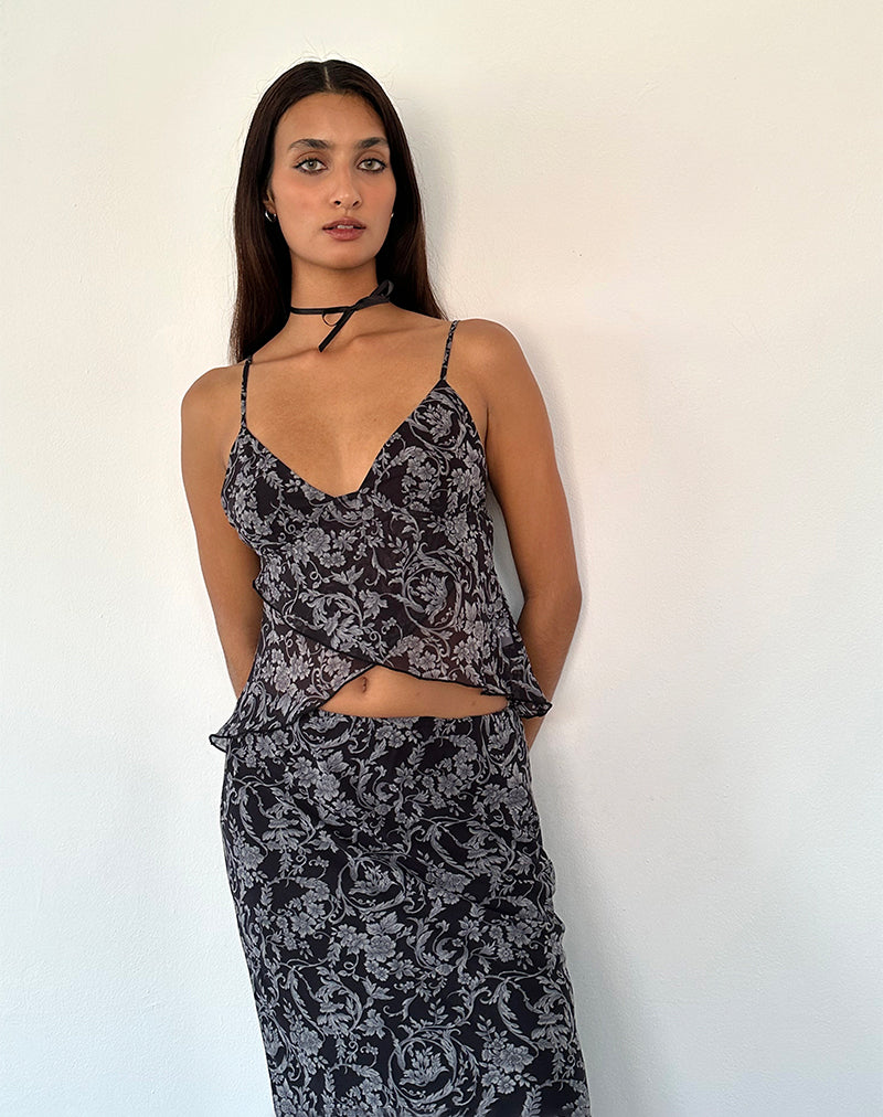 Bild von Cojira Mesh Butterfly Top in Schwarz Barock Print