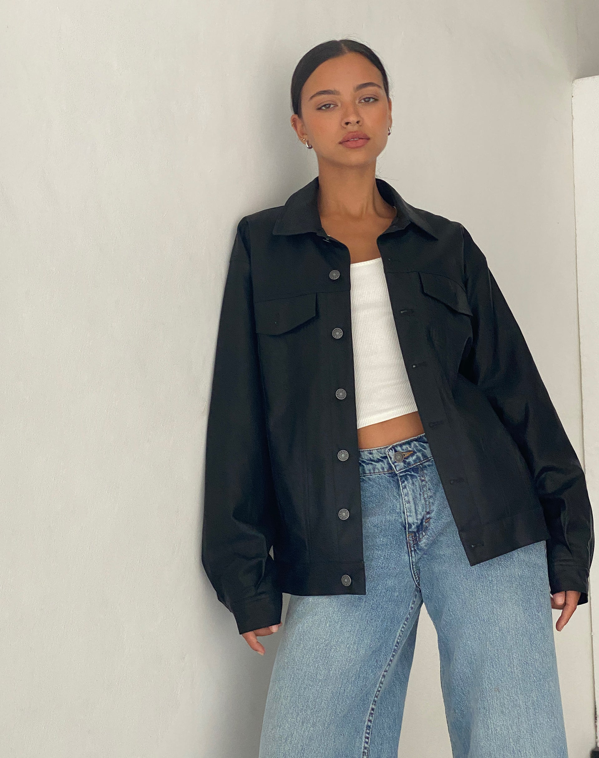 Bild von Colleen Oversized Moto Jacke in PU Schwarz