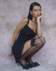 Image of Coraline Schleife Minikleid aus schwarzem Chiffon