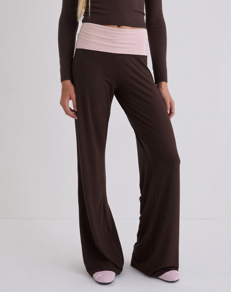 Image of Coreta Foldover Trouser in Bitter Chocolate and Light Lilac