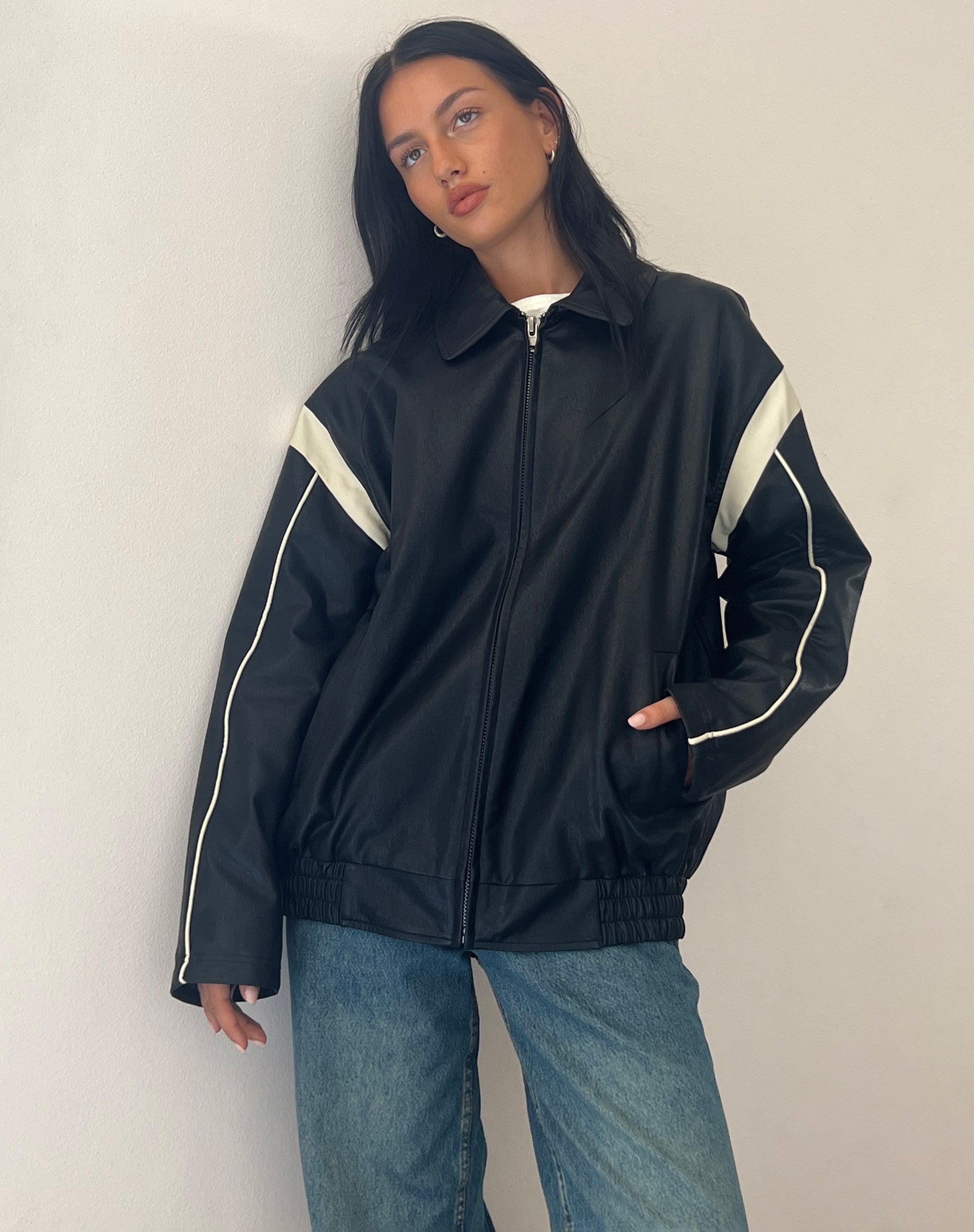 Image of Corvina PU Jacke in Schwarz mit Elfenbein