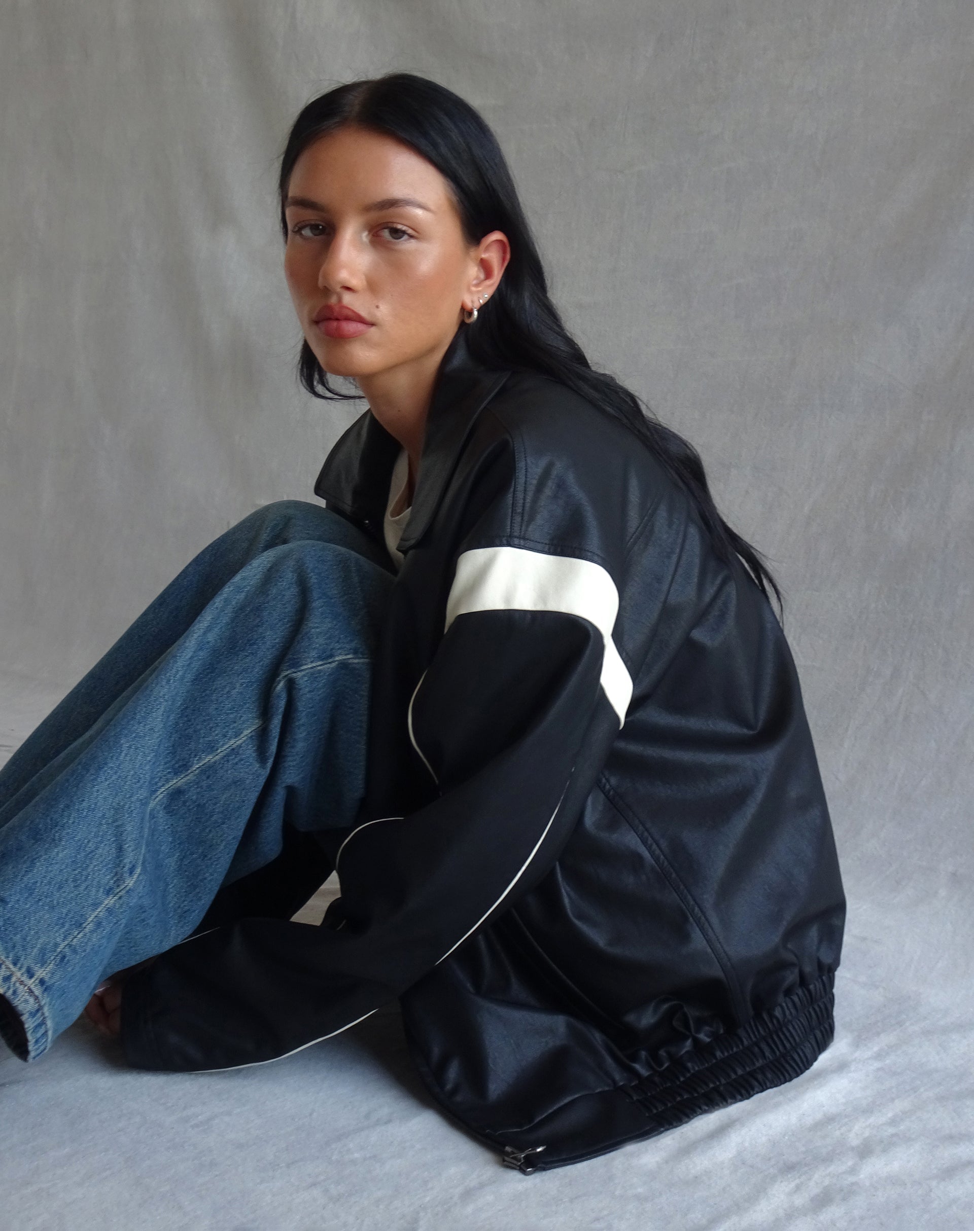 Image of Corvina PU Jacke in Schwarz mit Elfenbein