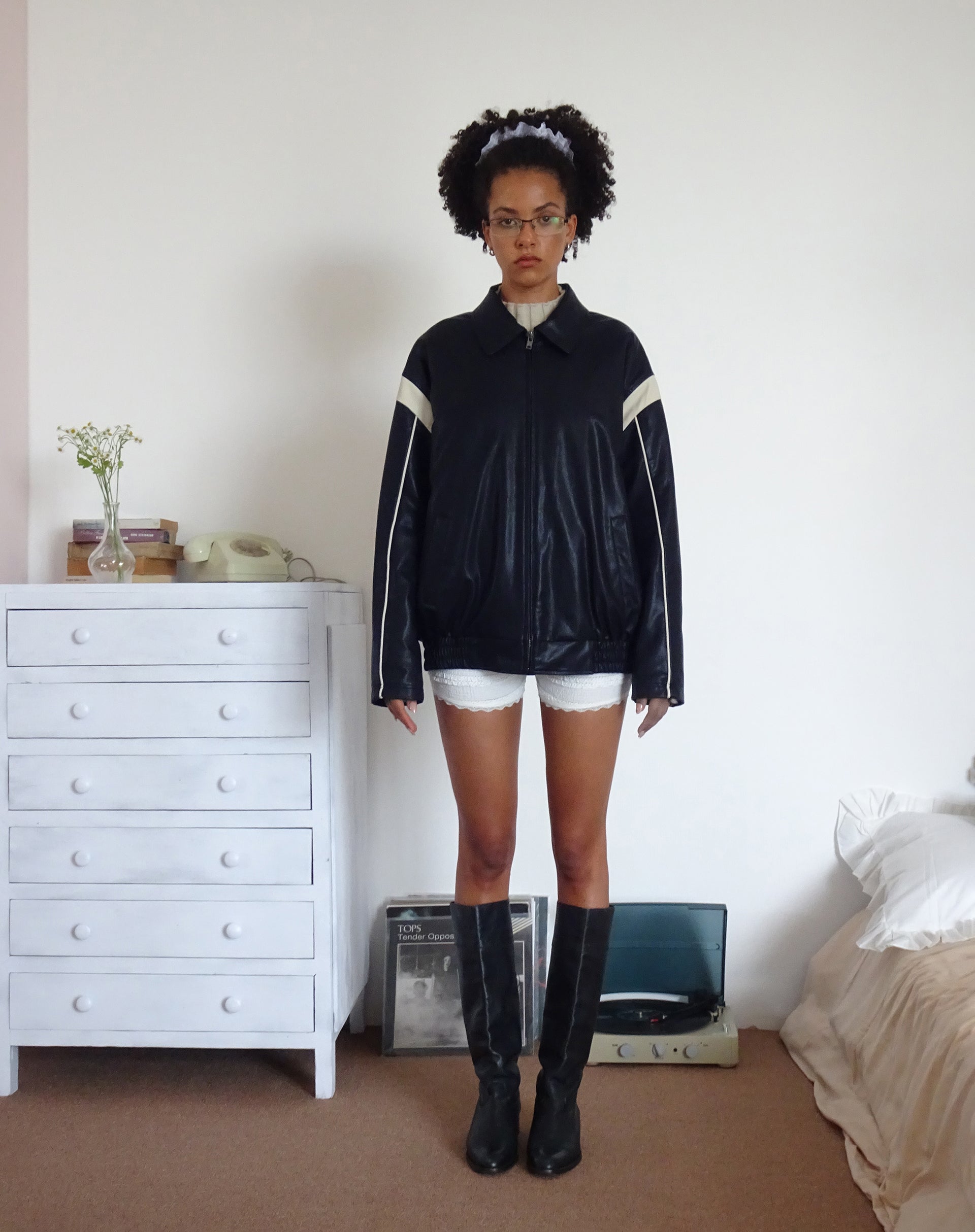 Image of Corvina PU Jacke in Schwarz mit Elfenbein