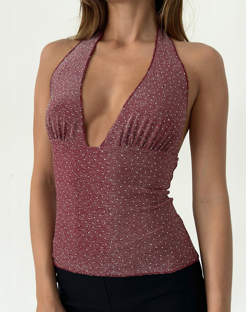 Cosimo Neckholder-Top aus gepunktetem Lurex Rosa