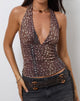 Image of Cosimo Neckholder-Top aus Mesh mit Hirschmotiv Braun