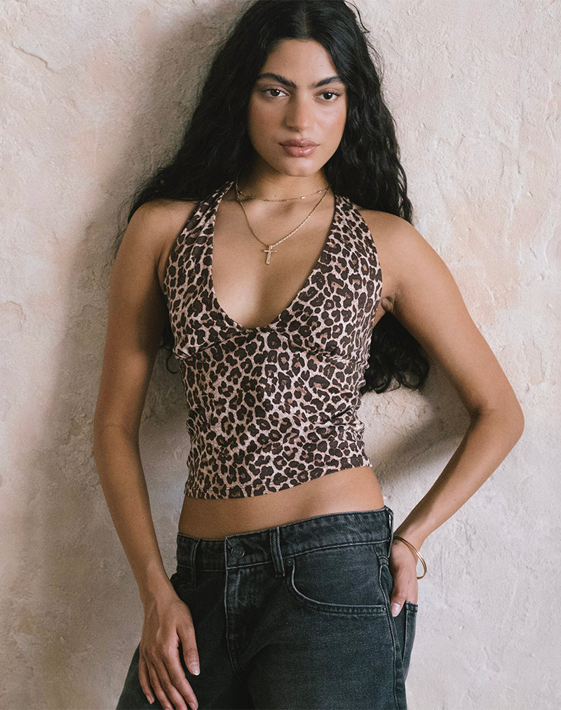 Cosimo Neckholder-Top in Rar Leopard Sandstorm