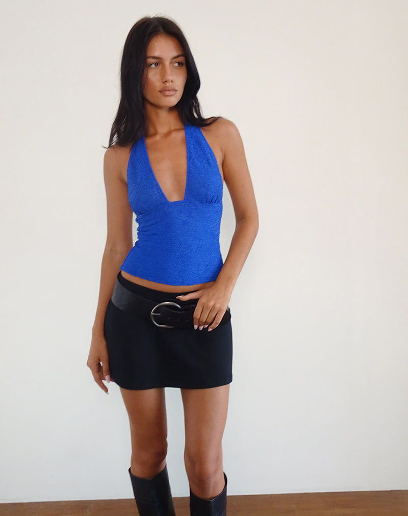 Bild von Cosimo Neckholder-Top aus strukturiertem Mesh Blau