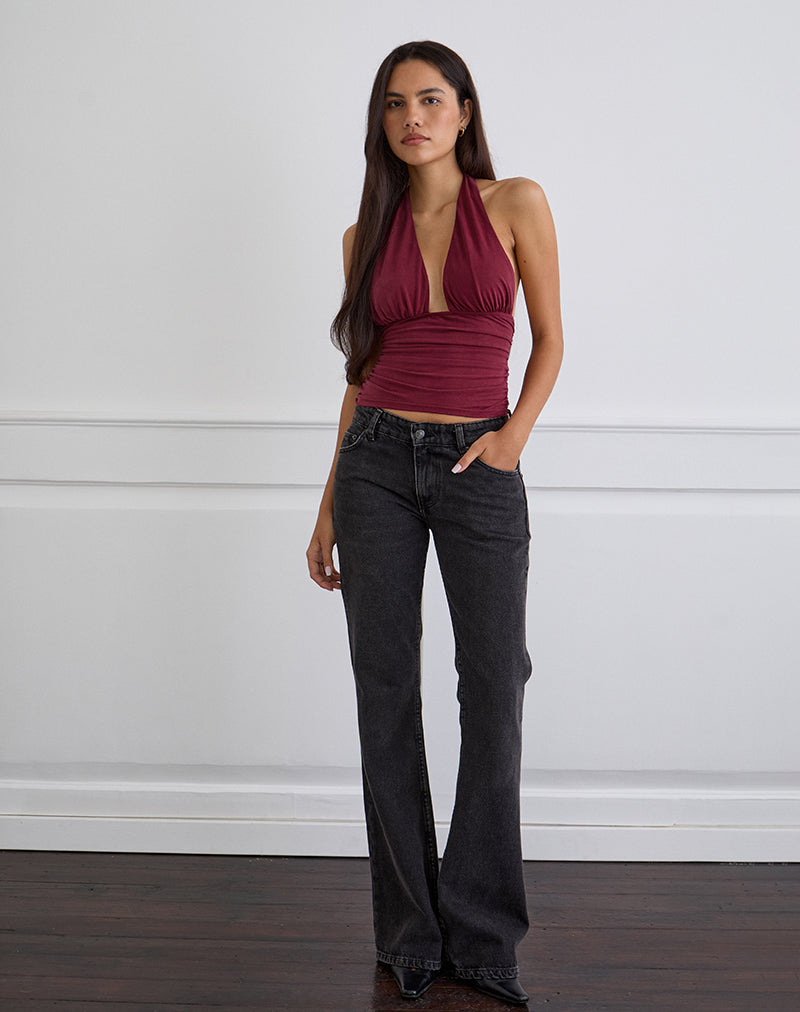 Image of Cosimo Neckholder-Top aus Cupro Dunkelrot