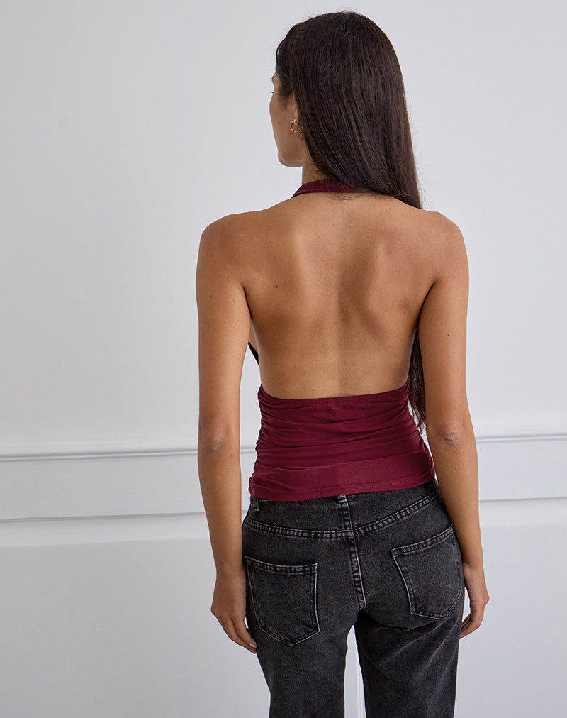 Image of Cosimo Neckholder-Top aus Cupro Dunkelrot