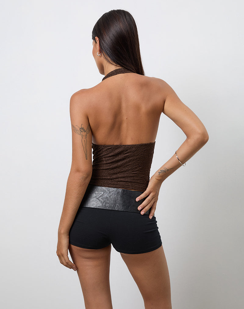 Image of Cosimo Neckholder-Top aus strukturiertem Mesh Braun