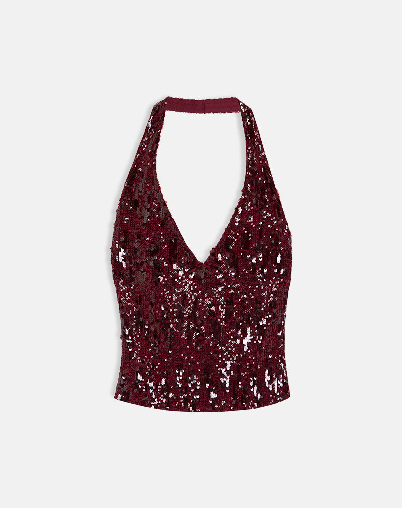 Bild von Cosio Neckholder-Top in Mix Pailletten Rot