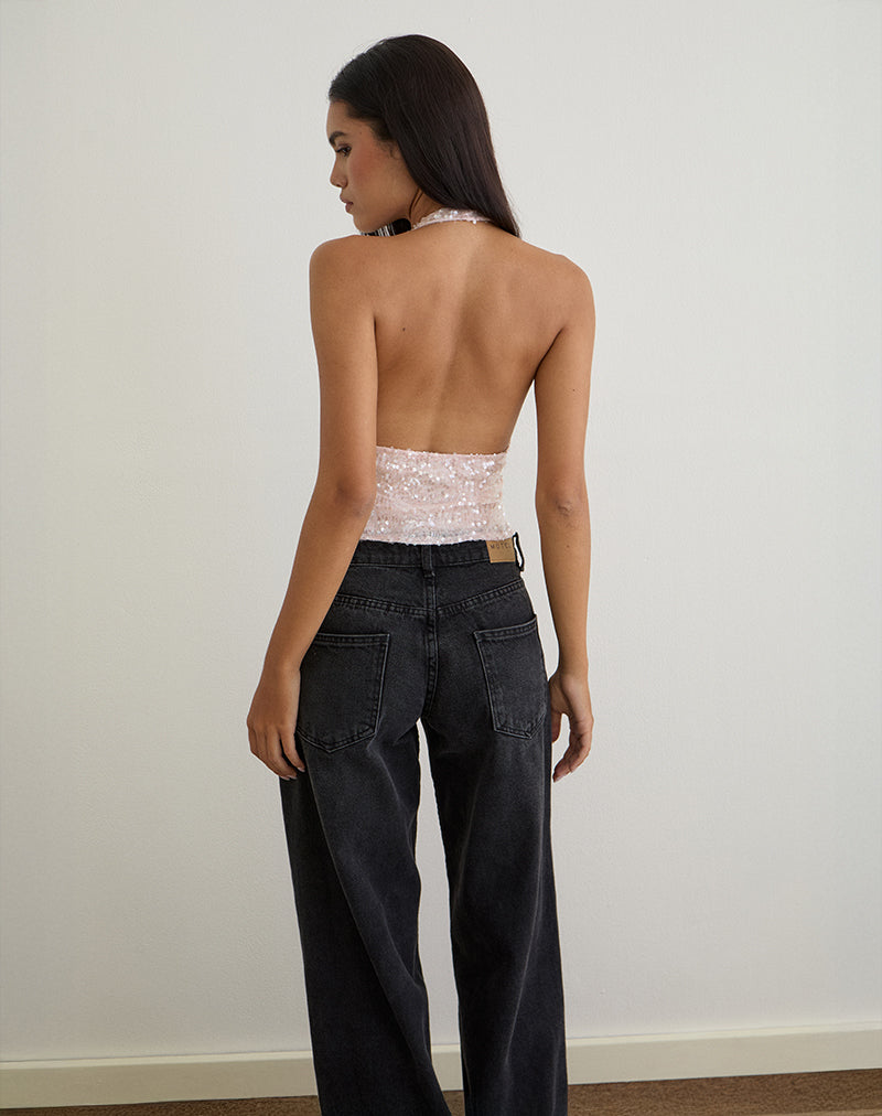 Bild von Cosio Neckholder-Top in Pailletten-Babyrosa