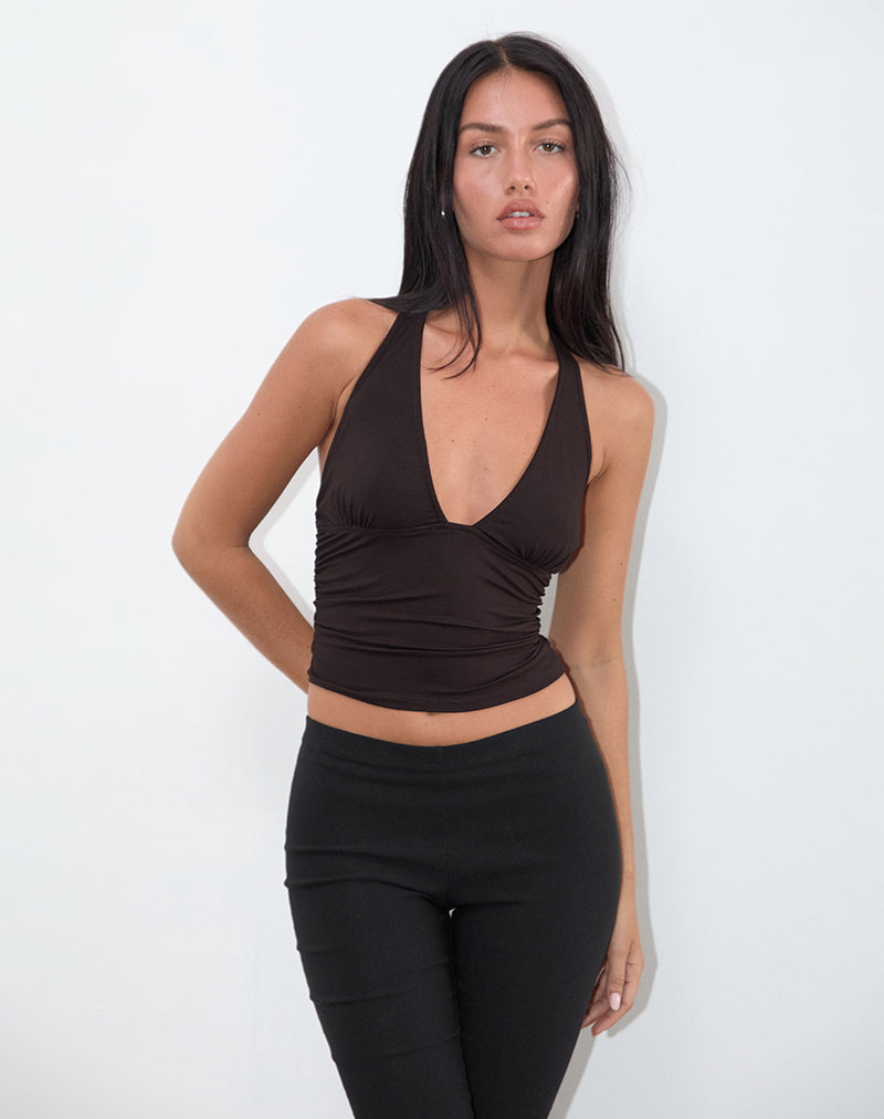 Image of Cosmo Neckholder-Top aus Jersey Schokoladenbraun