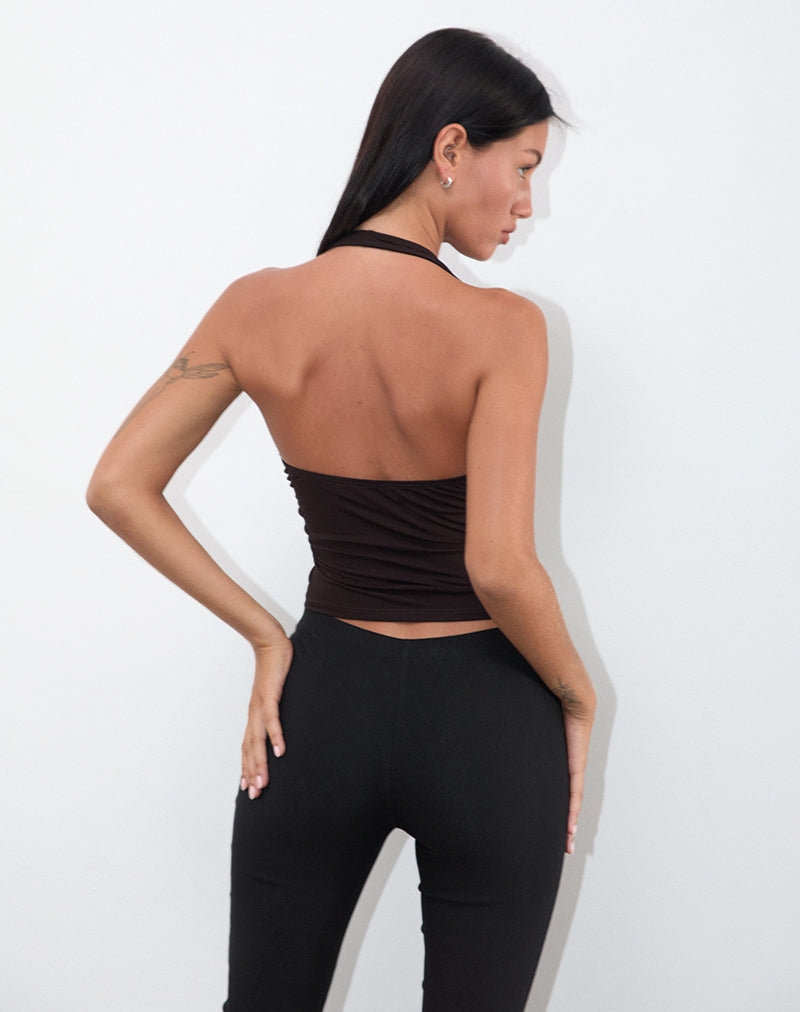 Image of Cosmo Neckholder-Top aus Jersey Schokoladenbraun