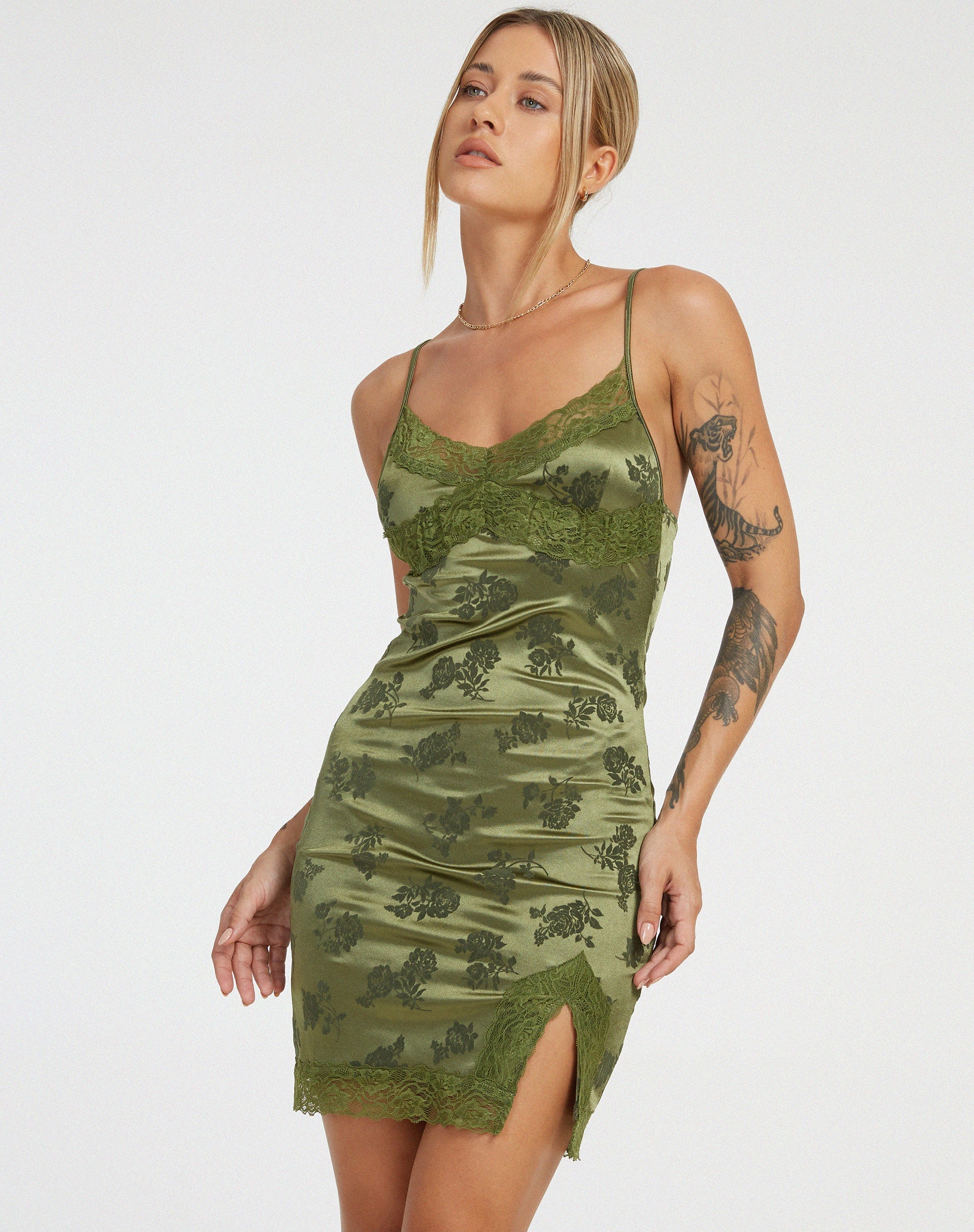 Image of Coti Bodycon Kleid in Rose Flock Loden Grün