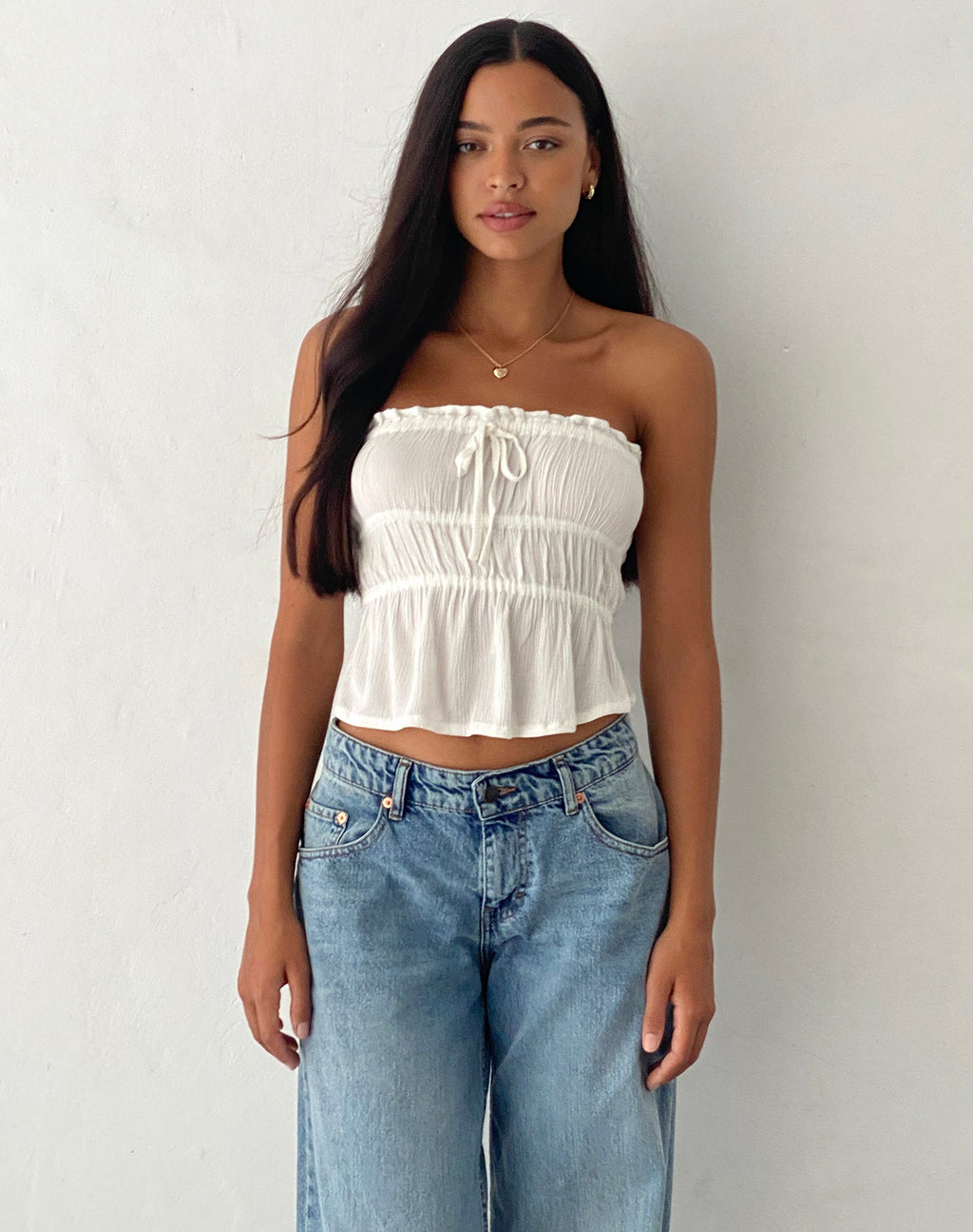 Cove Bandeau-Top in Crinkle Off White