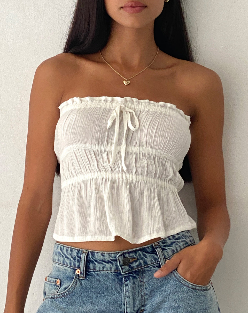 Cove Bandeau-Top in Crinkle Off White
