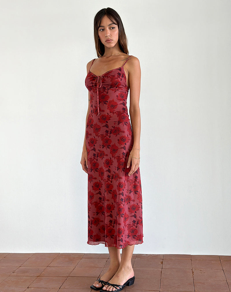 Coya Midikleid in Fairy Floral Burgundy Flock