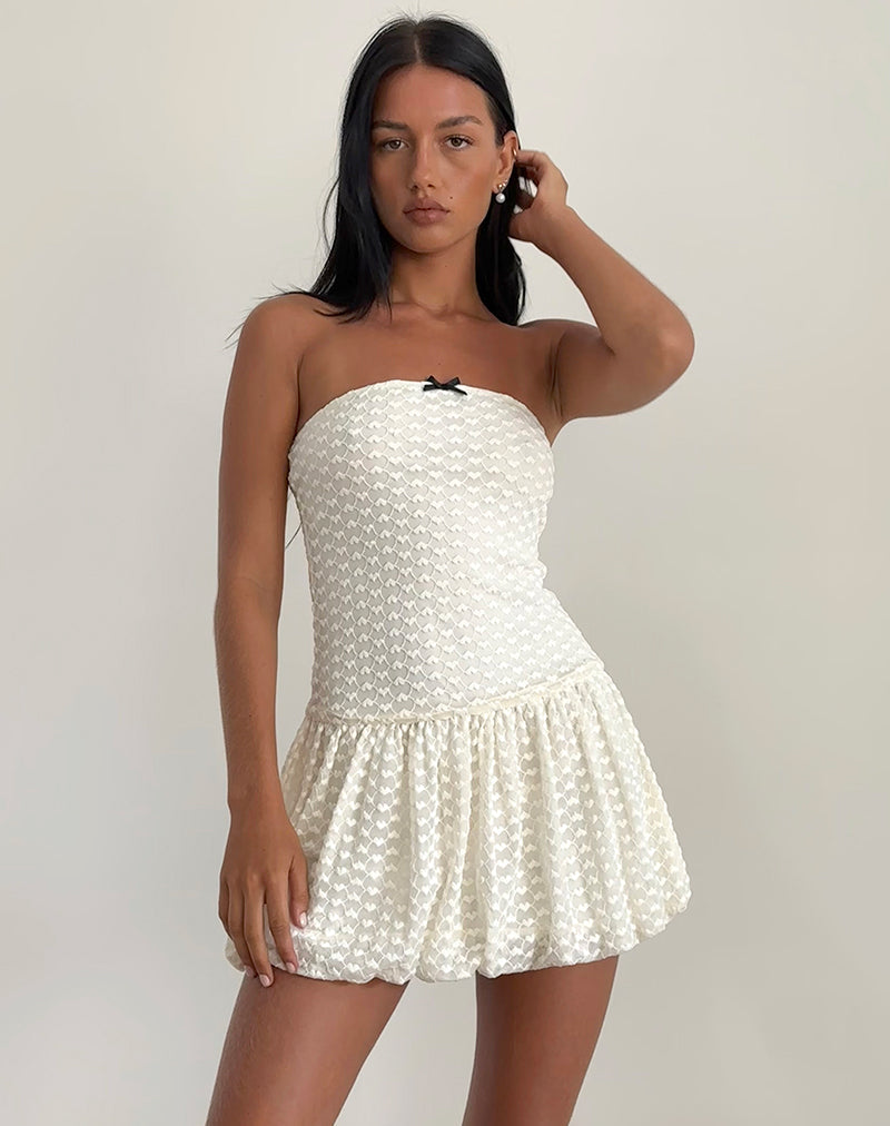 Cryolan Bandeau-Minikleid aus elfenbeinfarbener Herzspitze
