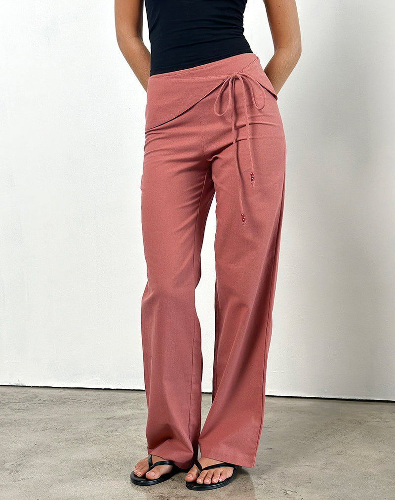 Cursa Hose mit Gürtel aus Leinen, toskanisch rot