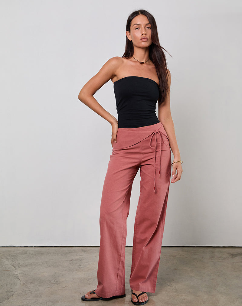 Cursa Hose mit Gürtel aus Leinen, toskanisch rot