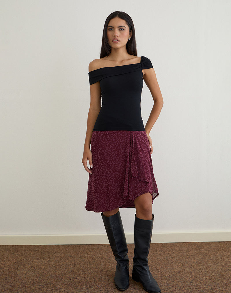 Cuthbe Ein-Schulter-Twist-Top in Schwarz