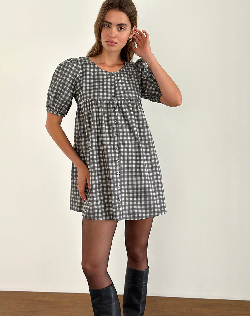 Image of Cybera Minikleid in Tonal Gingham Schwarz und Grau