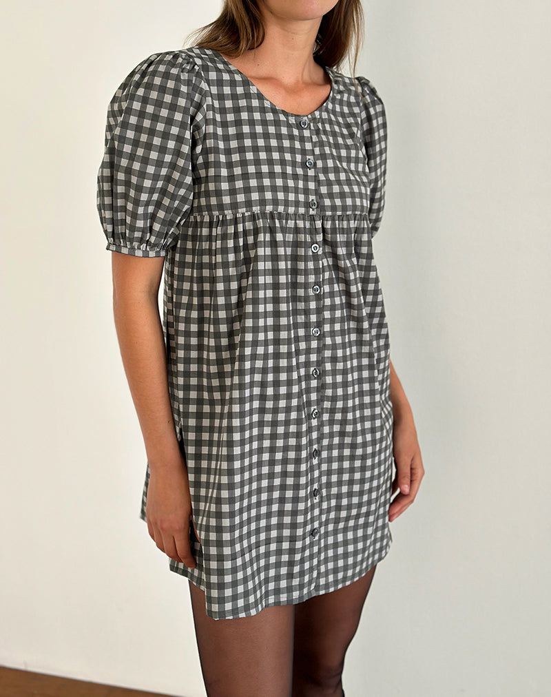 Cybera Minikleid aus Tonal Gingham Schwarz und Grau